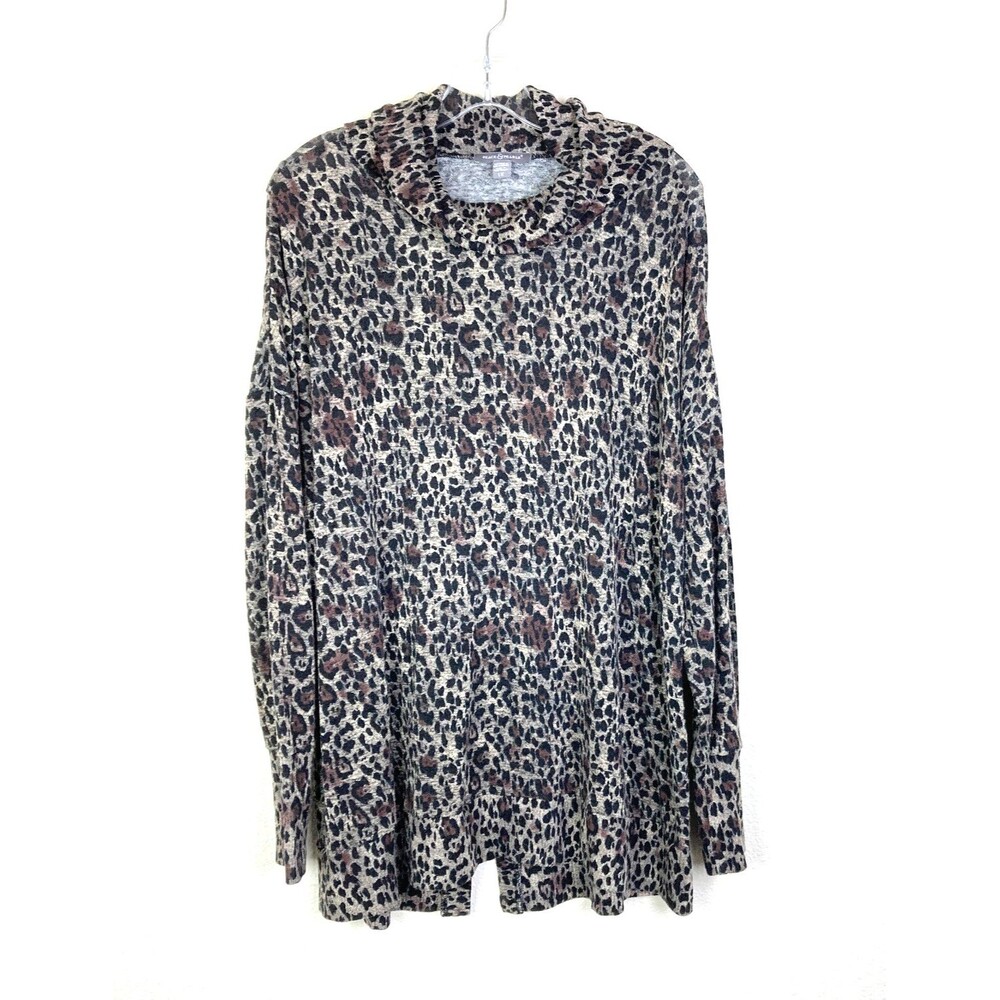 Peace and Pearls Women's Sweater Size 1X Brown Black Animal Print Cowl Neck Soft